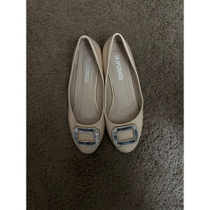 Women's JFLOWERS Beige Flats & Loafers Size 10 with Gold Accents